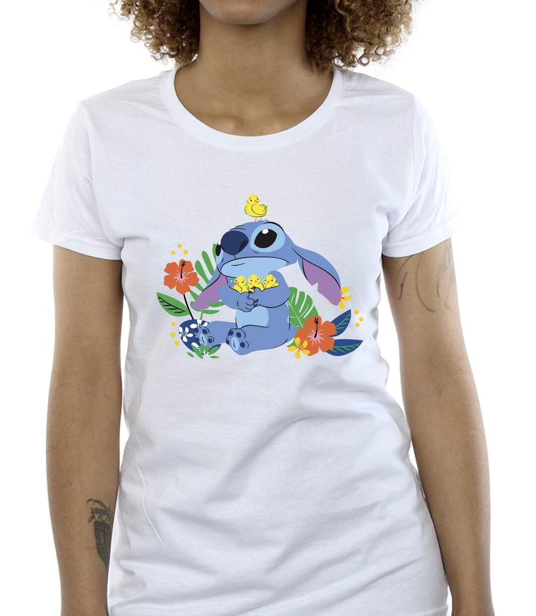 Disney T-shirt en coton motif oiseaux Lilo & Stitch Femme/Femme (Blanc) - UTBI25900-3