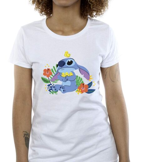Disney T-shirt en coton motif oiseaux Lilo & Stitch Femme/Femme (Blanc) - UTBI25900