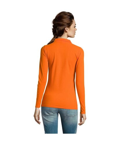 SOLS Womens/Ladies Perfect Long Sleeve Pique Polo Shirt (Orange)