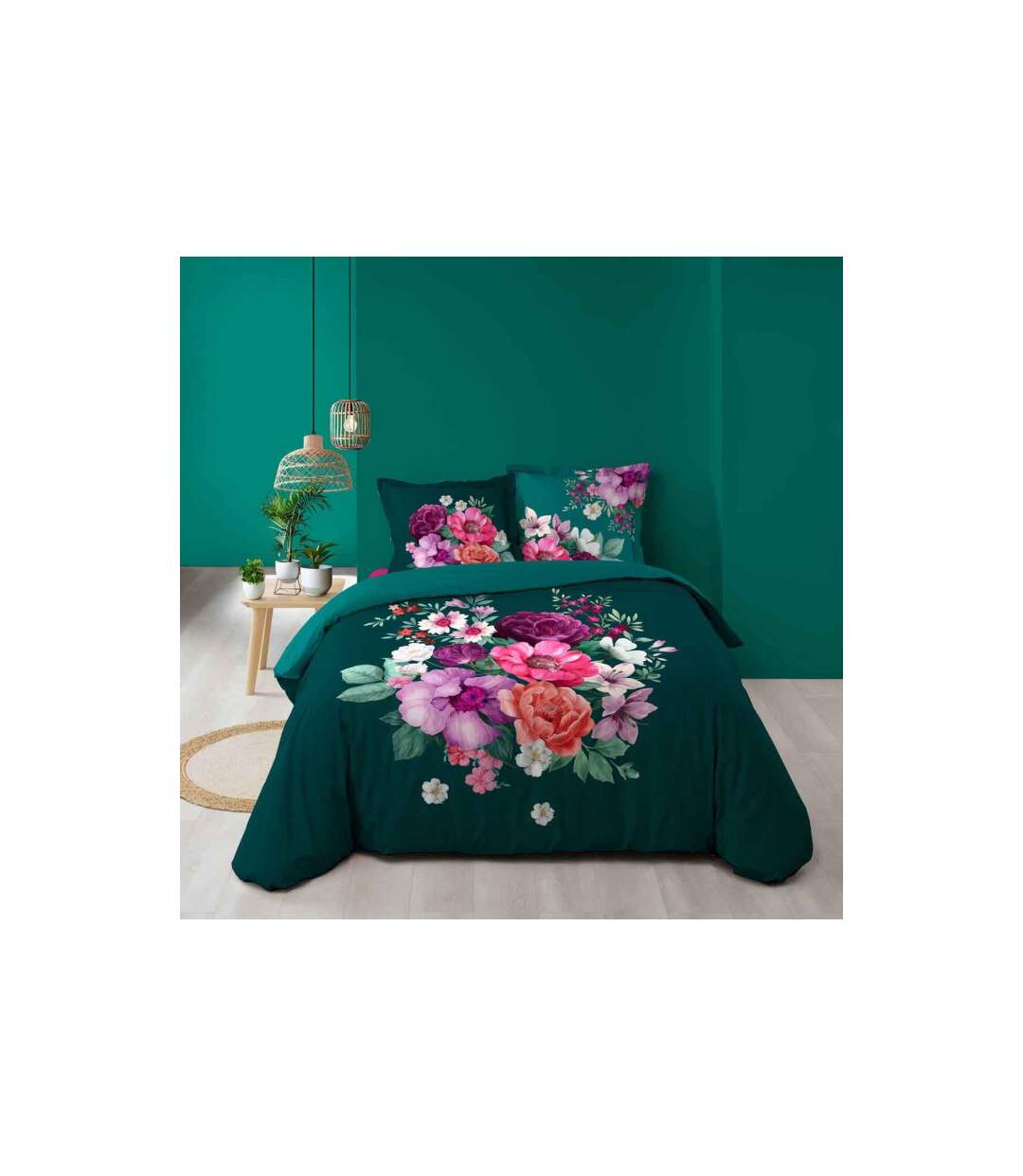 Parure de Lit 3 Pièces Indirose 260x240cm Vert-1