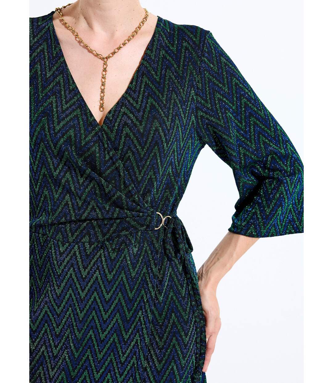 Robe cache-coeur court maille brillante imprimée-3