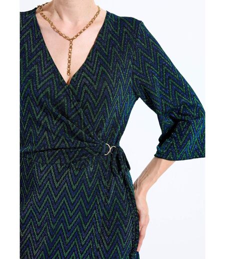 Robe cache-coeur court maille brillante imprimée