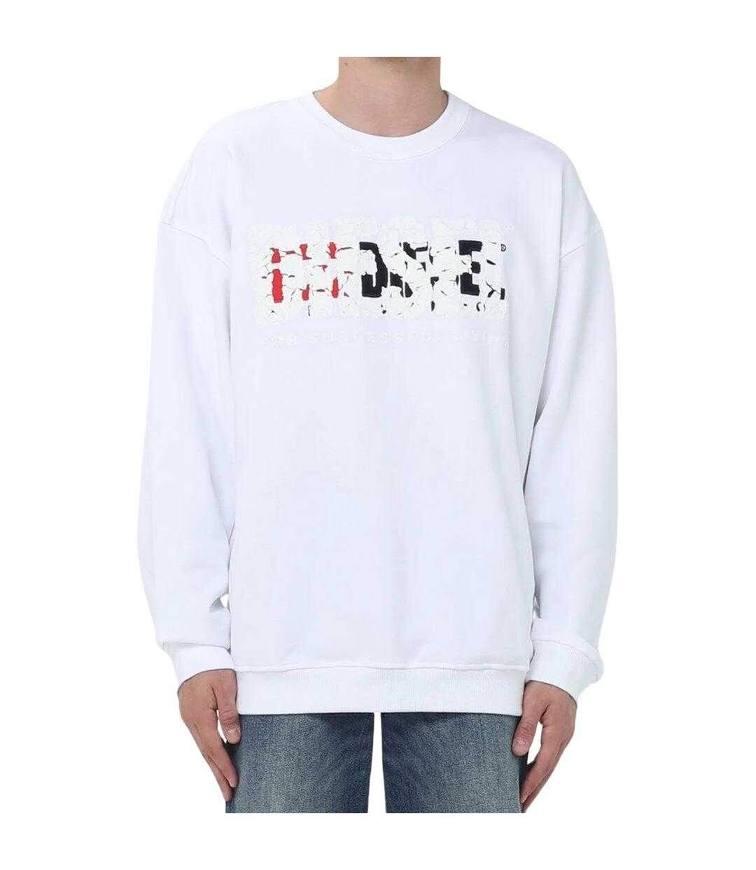 Sweat Motif/style Logo Double Détruit Homme Blanc Diesel-1