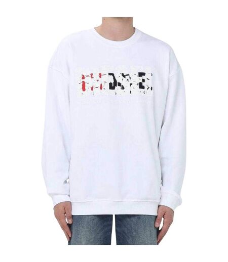 Sweat Motif/style Logo Double Détruit Homme Blanc Diesel