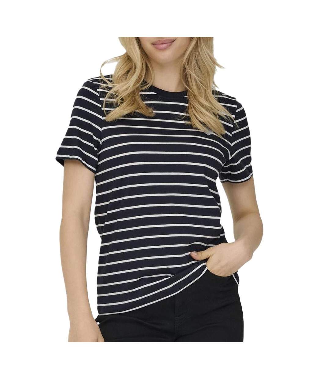 T-Shirt marine/blanc femme only liva-1