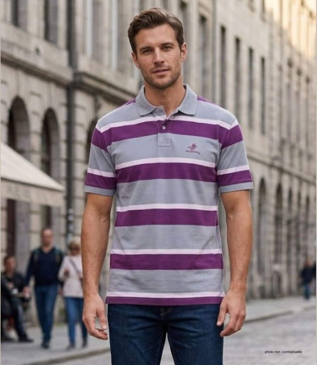 Polo homme WINCHESTER ROBIN1G en coton piqué gris : le charme intemporel des rayures-5