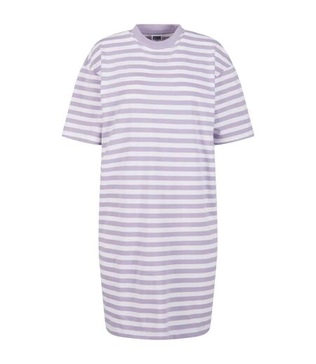 Robe T-shirt Motif/style Rayé Femme Blanc Vieux Lilas Urban Classics