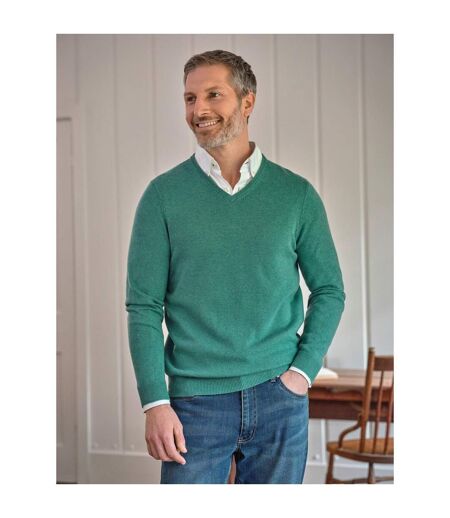 Mens Cashmere V Neck Jumper Dark Mint Marl WoolOvers