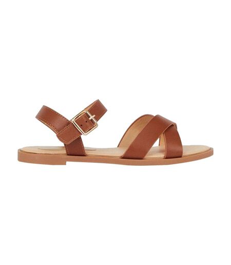 Womens/ladies Florence Crossover Wide Flat Sandals Tan Dorothy Perkins