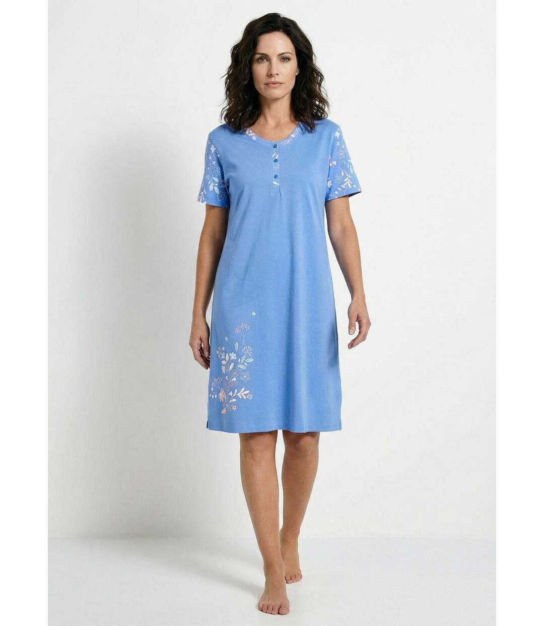 Chemise de nuit courte col tunisien coton-1