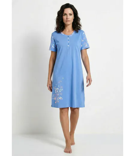 Chemise de nuit courte col tunisien coton