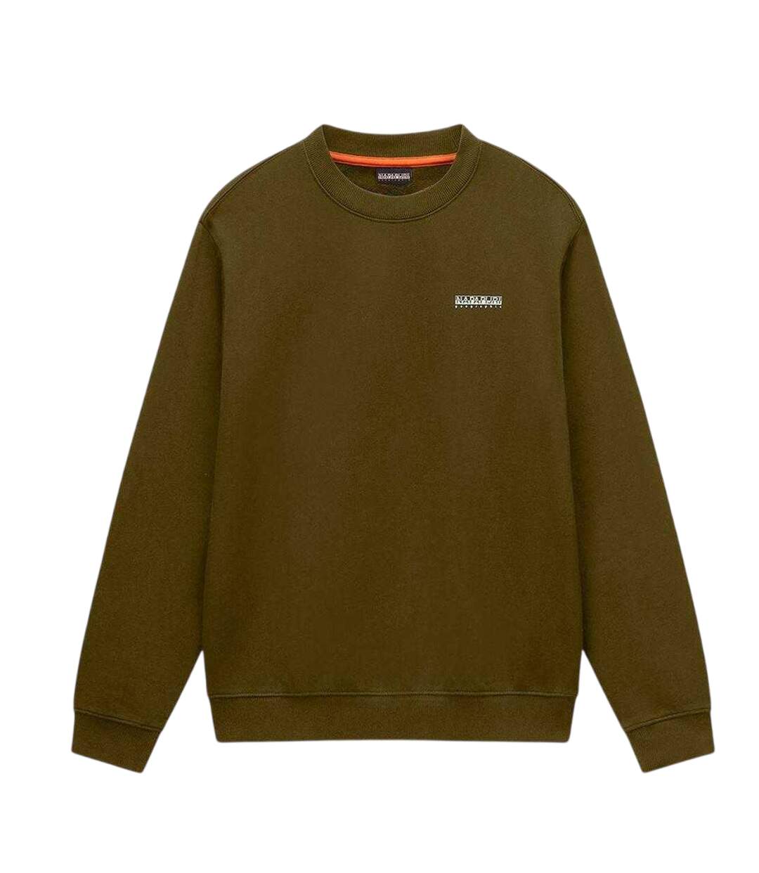 Mens Box Logo Cotton Crew Neck Straight Sweatshirt Dark Olive Napapijri-2