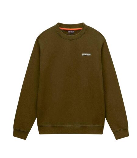 Mens Box Logo Cotton Crew Neck Straight Sweatshirt Dark Olive Napapijri
