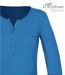 MAYFLOWER NOVICE2 – Tee-shirt manches longues bleu col tunisien satin pour un style chic et fluide-4