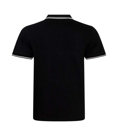 AWDis Mens Stretch Tipped Polo Shirt (Black/White)