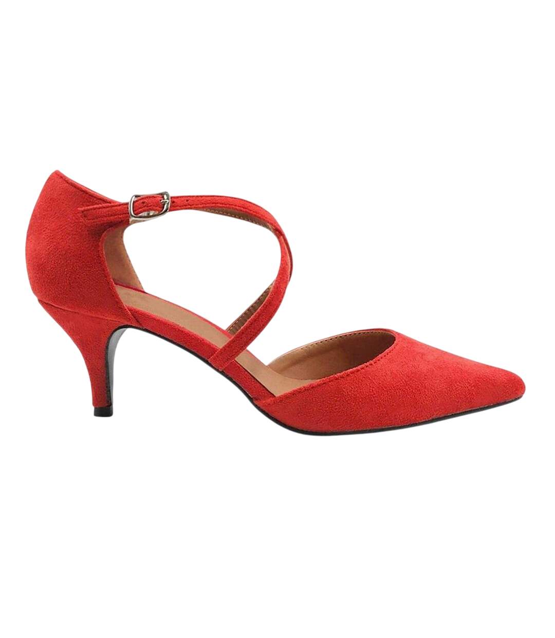 Womens/ladies Faux Suede Crossover Strap Low Kitten Heel Sandals Red Where´s That From-2
