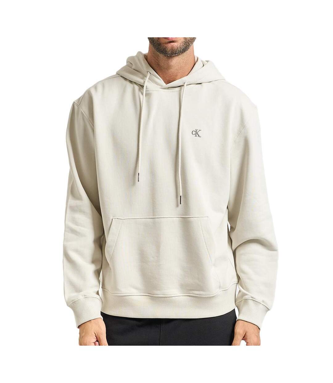 Sweat à capuche écru homme calvin klein jeans  350 terry monog-1