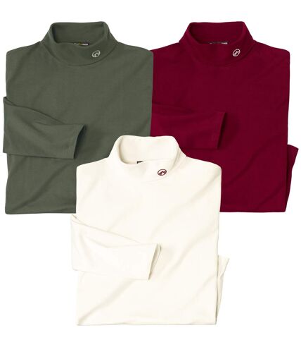 Pack of 3 Men's Turtleneck Tops - White Khaki Burgundy  