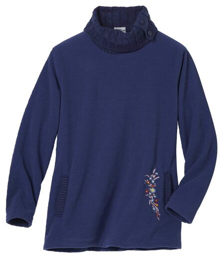 Women's Navy Fleece-Lined Knitted Sweater