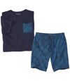 Men's Printed Pajama Short Set - Navy Blue Atlas For Men