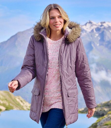 Women's Purple Hooded Water-Repellent Padded Jacket 