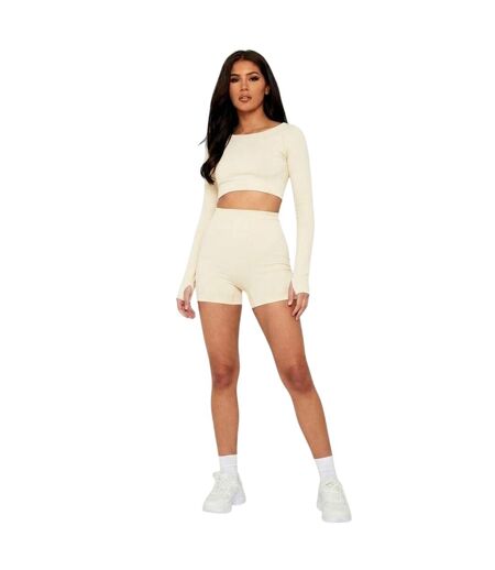 Womens/ladies Ruched Cycling Shorts Cream Missy Empire