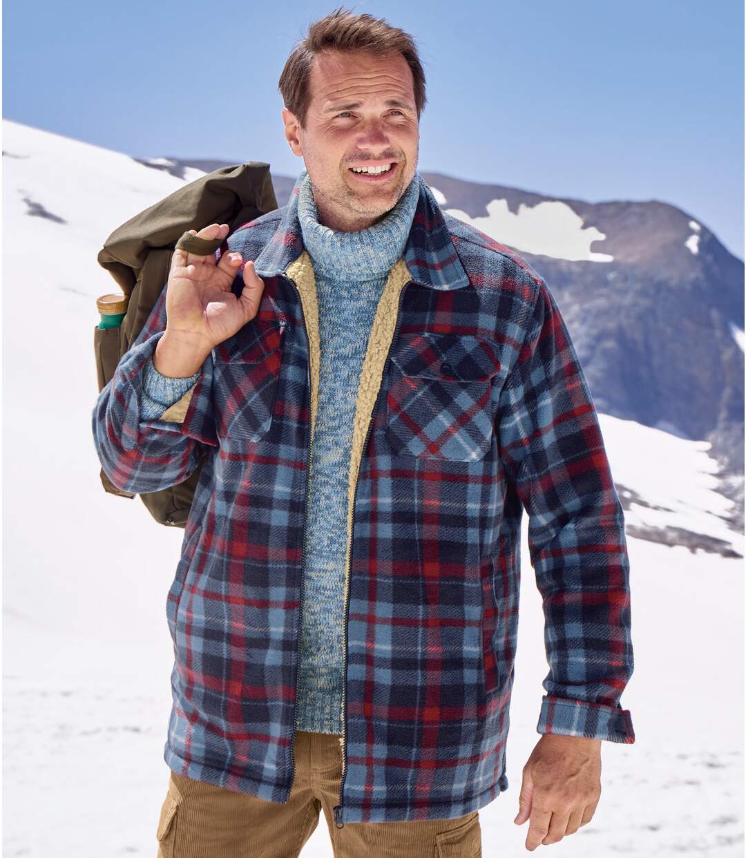 Men's Blue Checked Fleece Overshirt