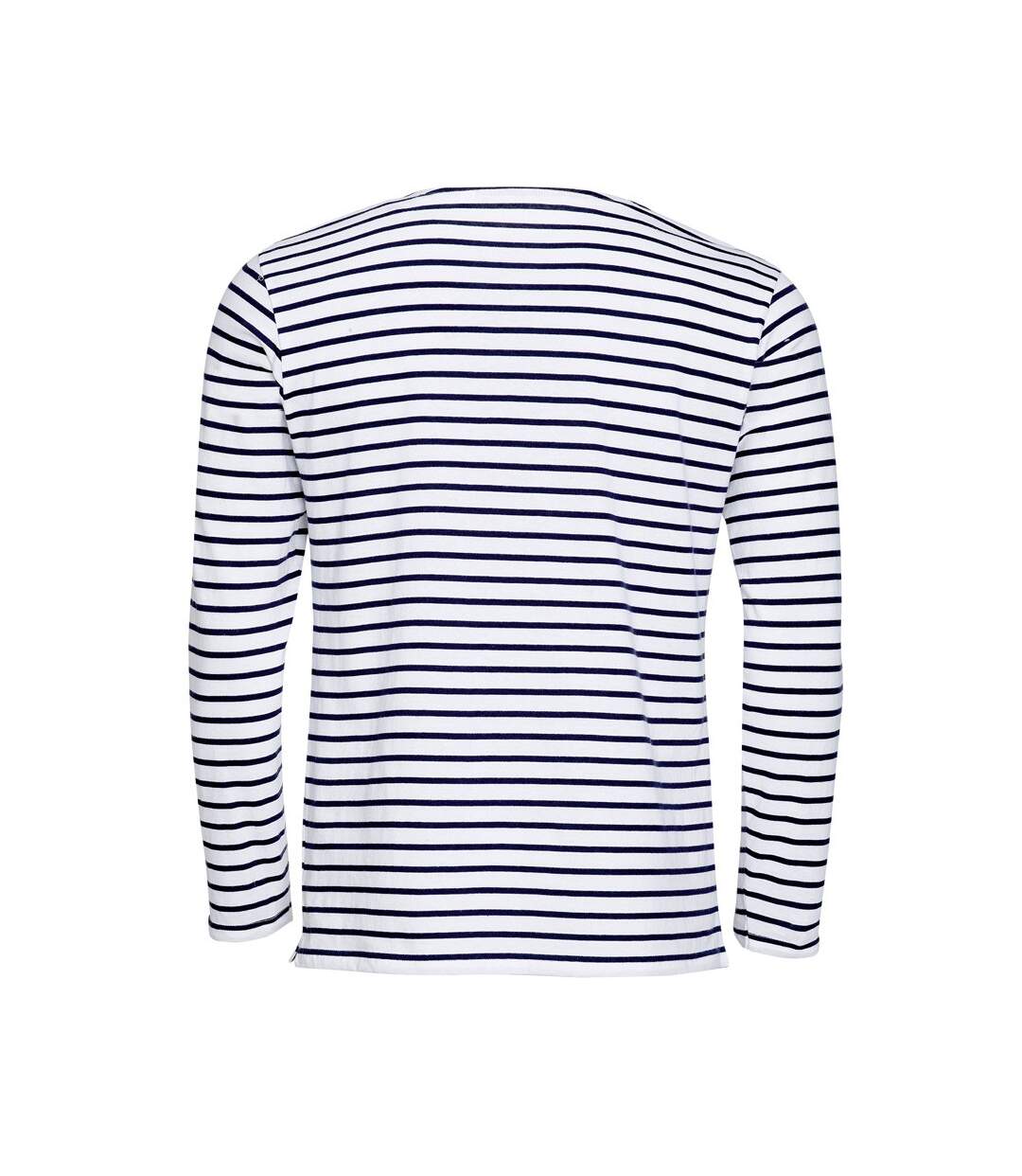 Marine t-shirt rayé à manches longues homme blanc/bleu marine SOLS-3