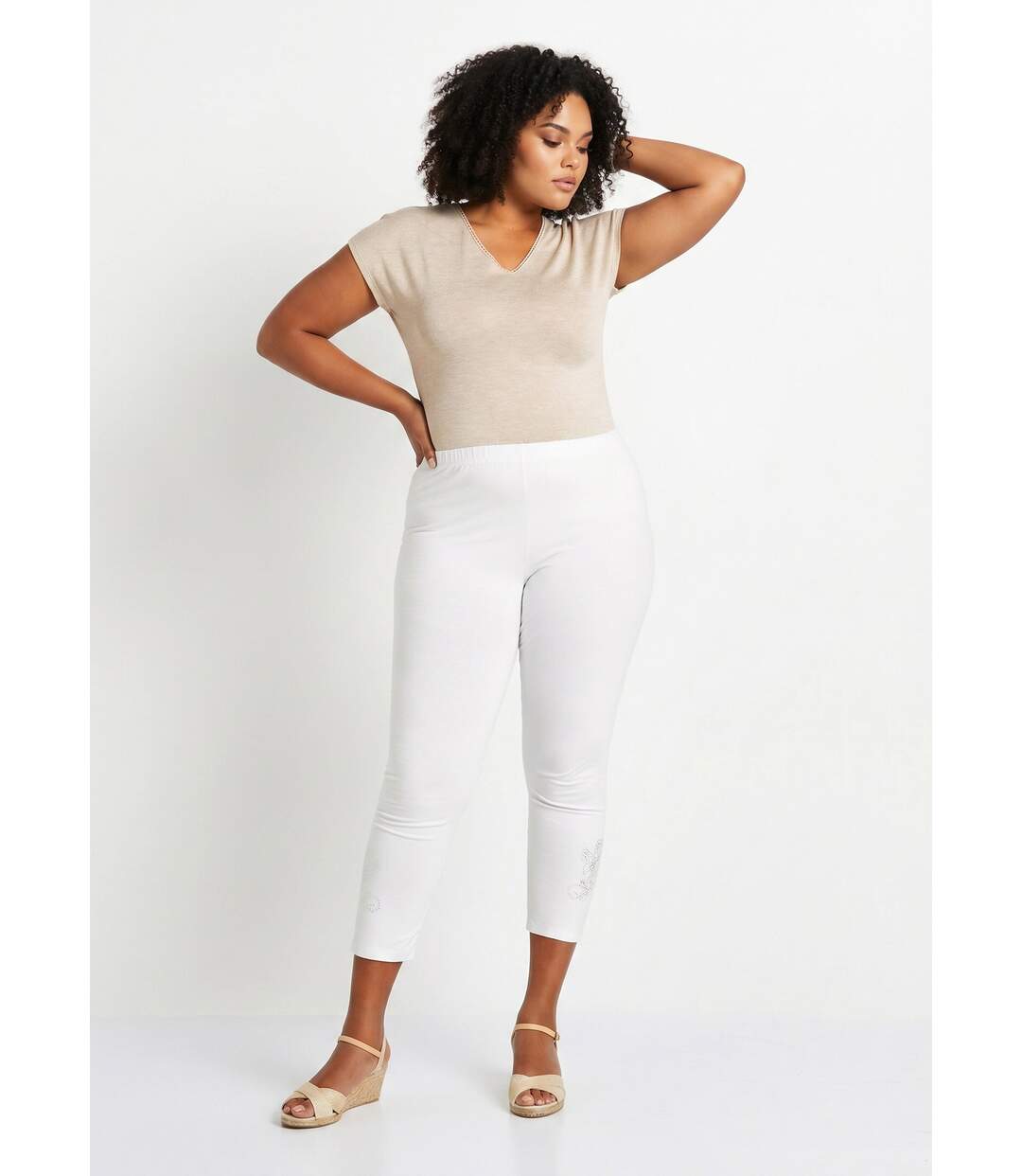 Legging court uni ceinture élastiquée-3