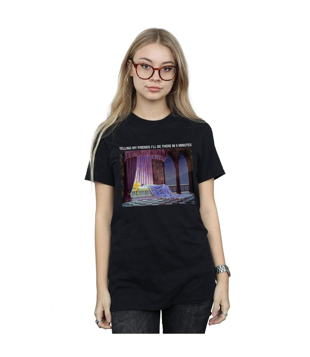 Disney Femme/Ladies Sleeping Beauty I'll Be There In 5 Cotton Boyfriend T-Shirt (Noir) - UTBI49474-2
