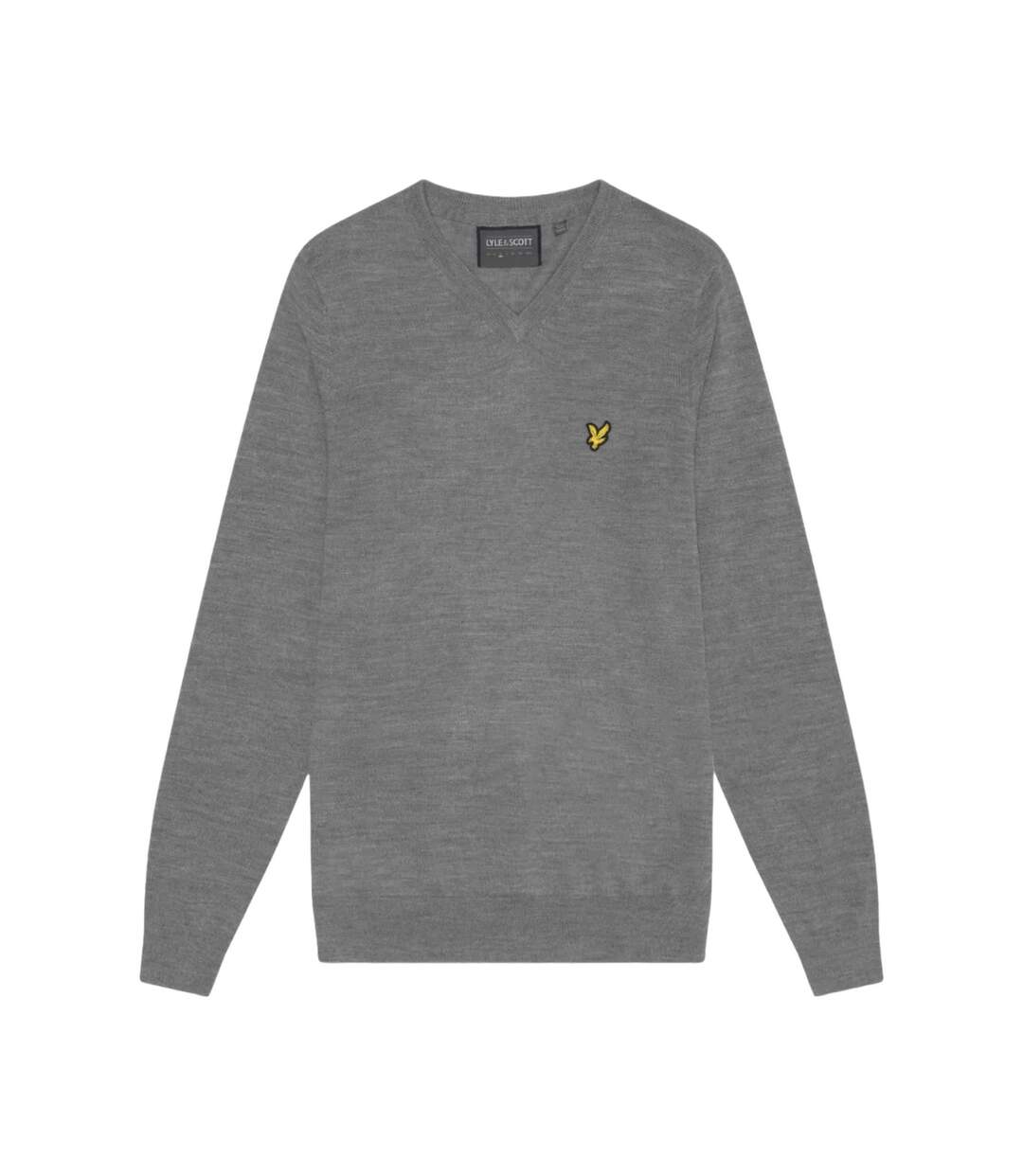 Pull de golf à col en v pour hommes gris moyen marl Lyle & Scott-1