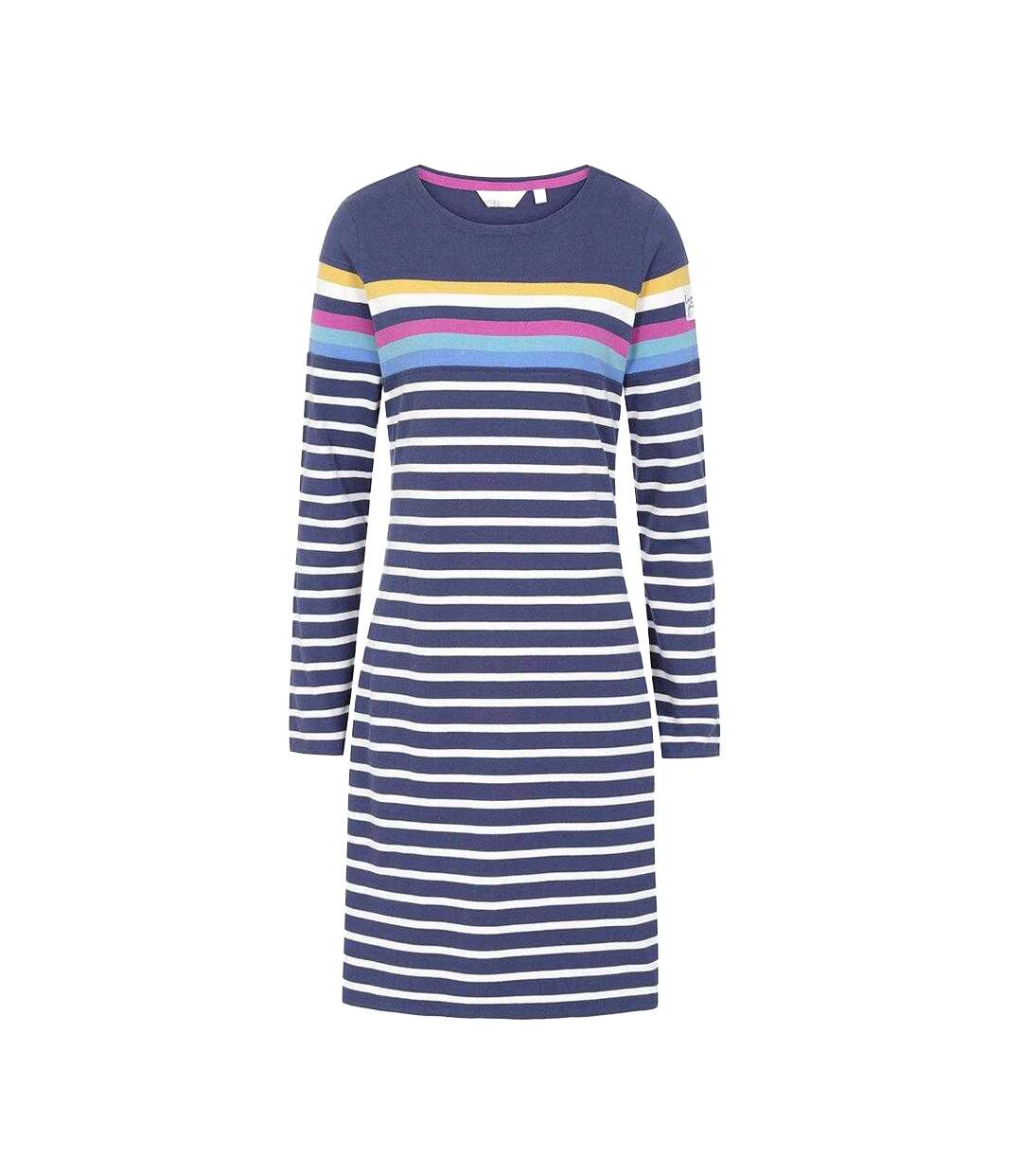 Womens/ladies Prism Stripes Long-sleeved T-shirt Dress Blue Lazy Jacks-2