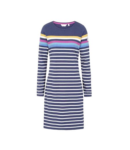 Womens/ladies Prism Stripes Long-sleeved T-shirt Dress Blue Lazy Jacks