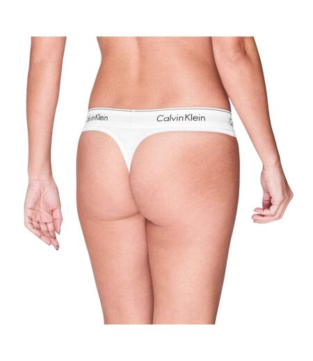 Womens/ladies Logo Cotton Blend Thong White Calvin Klein