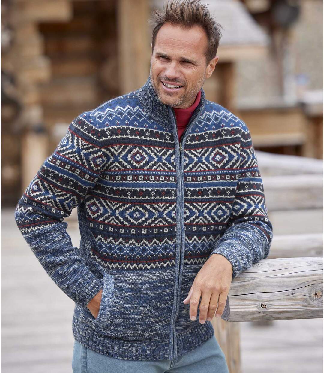 Trykotowa, żakardowa bluza podszyta kożuszkiem sherpa Atlas For Men