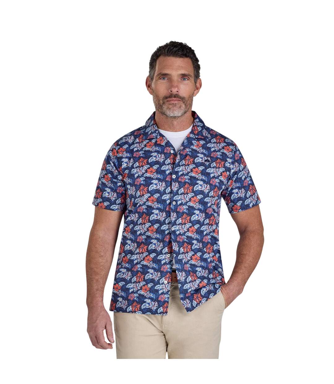 Chemise Manches Courtes Motif/style Floral Hawaii Homme Bleu Marine Raging Bull-2