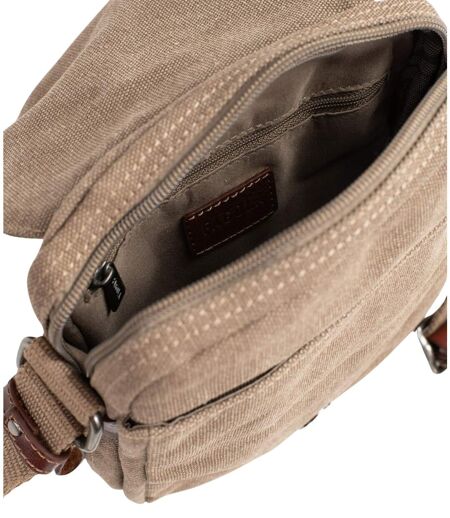 Sacoche bandoulière homme en toile et cuir beige - multi-poches, poignée et bandoulière réglable