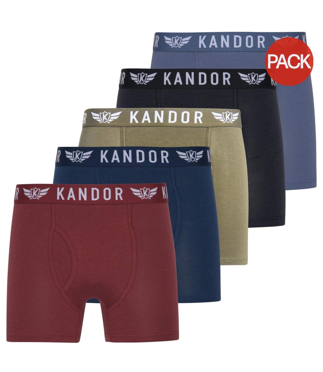 Pack of 5  Mens quinfly boxer shorts  red/navy/olive/black/blue Kandor