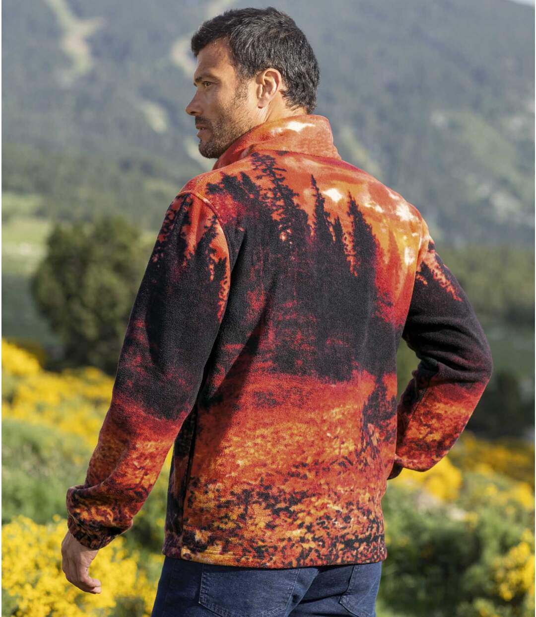 Men's Wolf Print Fleece Jacket - Red  Atlas For Men