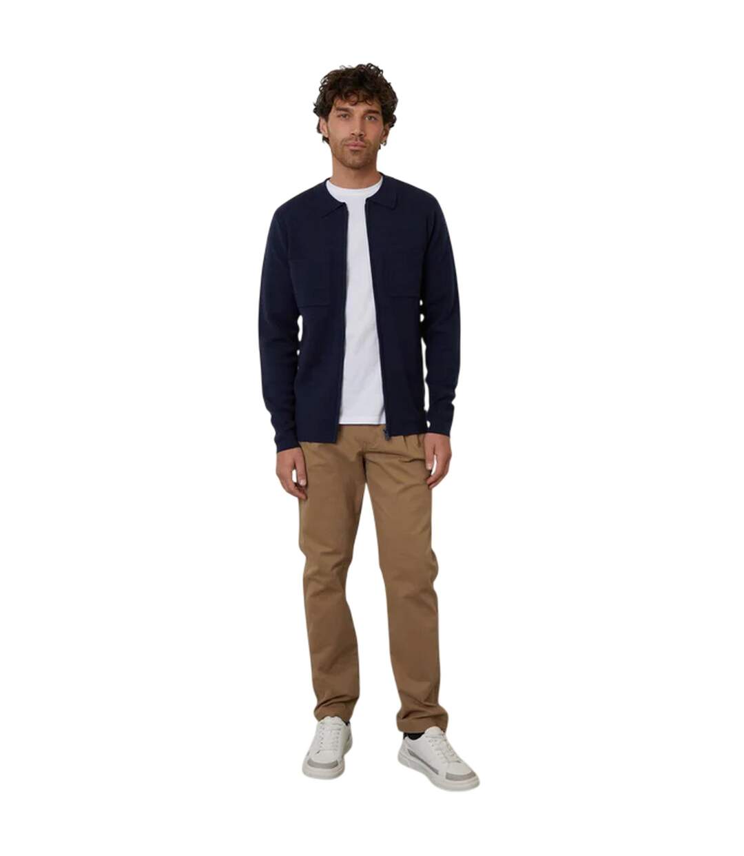 Mens Knitted Zip Front Cardigan Navy Threadbare-1