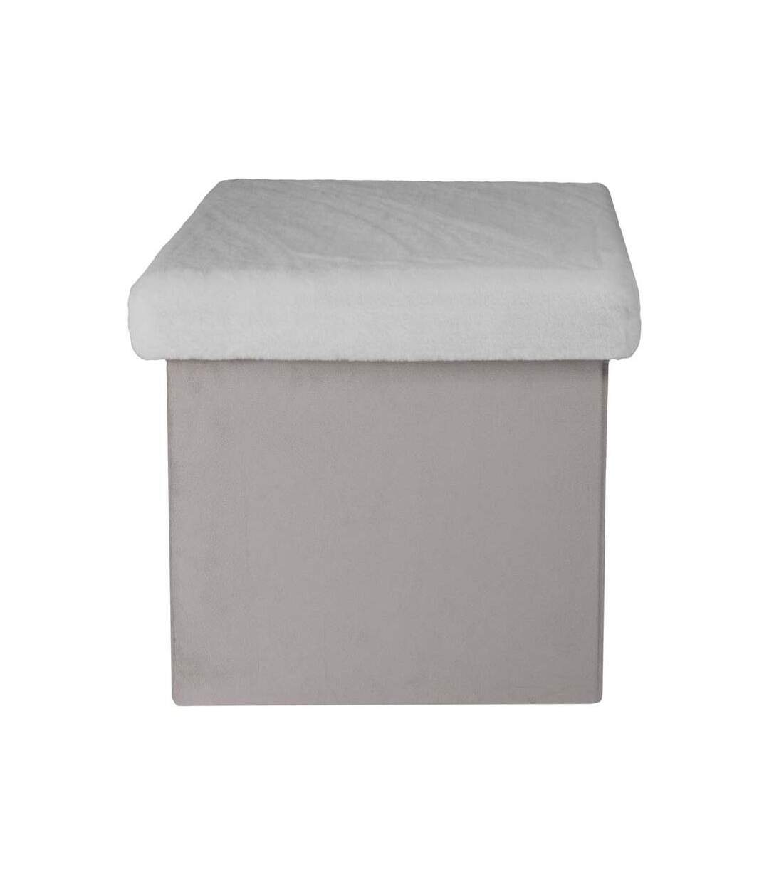 Pouf coffre de rangement bicolore imitation fourrure Léo Gris clair et blanc-4