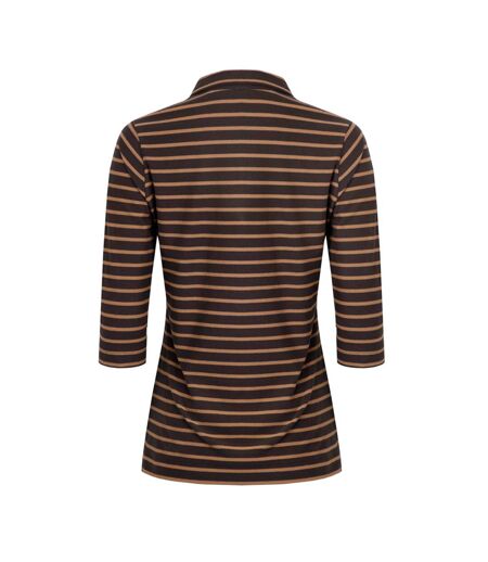 Womens/ladies rhianna striped natural cotton shirt chocolate Weird Fish