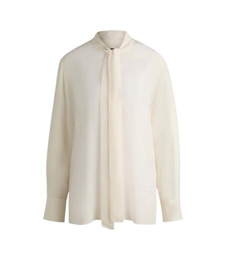 Womens/ladies Tie Neck Long-sleeved Blouse White Boss