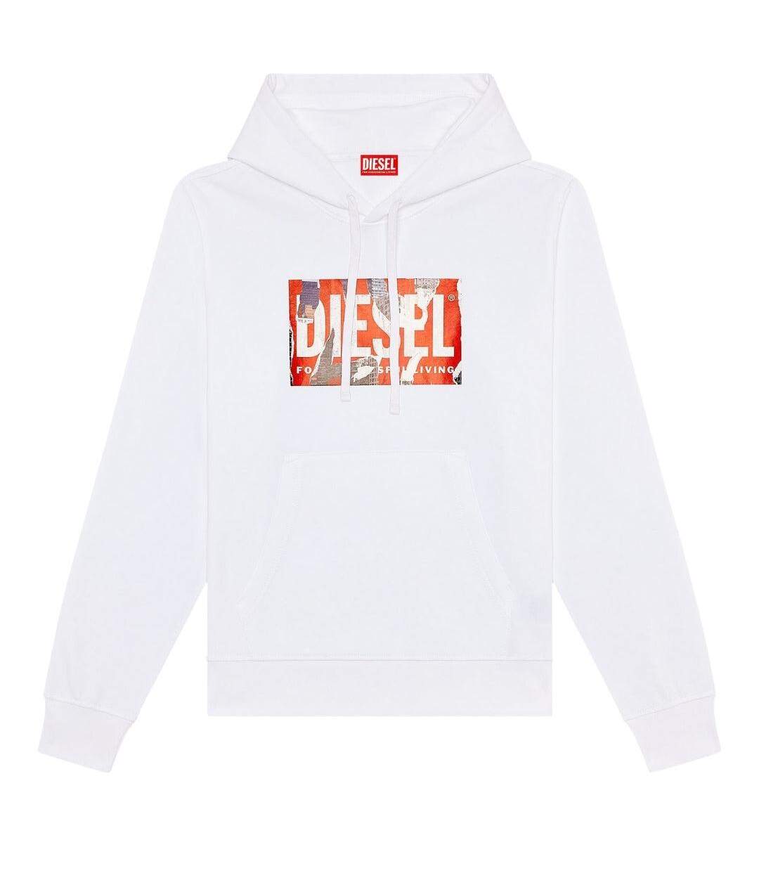 Sweat À Capuche Motif/style Déchiré Homme Blanc Diesel-2
