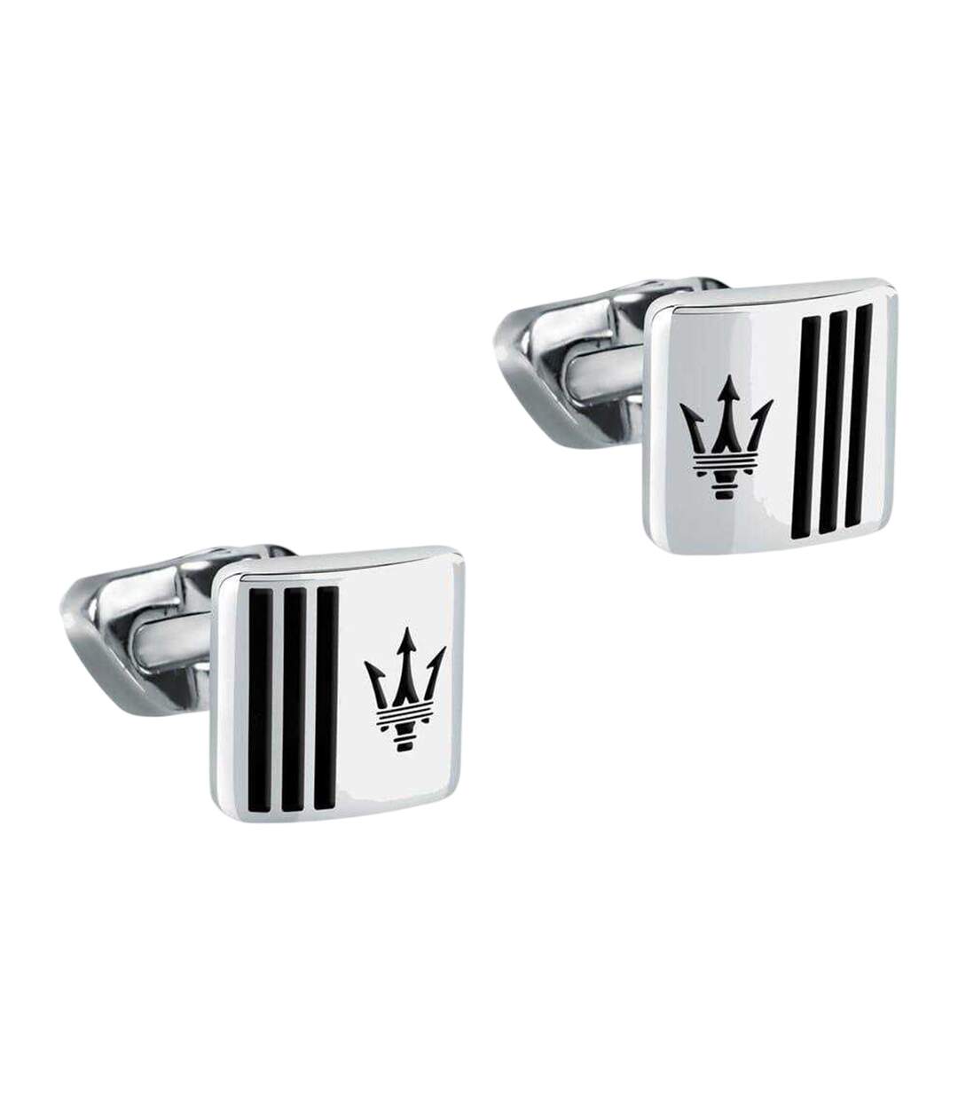 Boutons De Manchette Poli Motif/style Emblème Trident Homme Taille Unique Argenté Noir Maserati-1