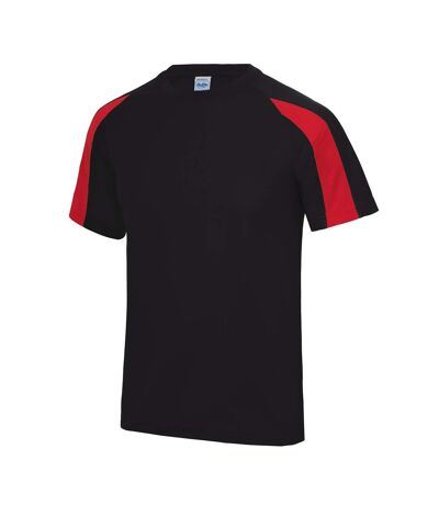 Just Cool Mens Contrast Cool Sports Plain T-Shirt (Jet Black/Fire Red)