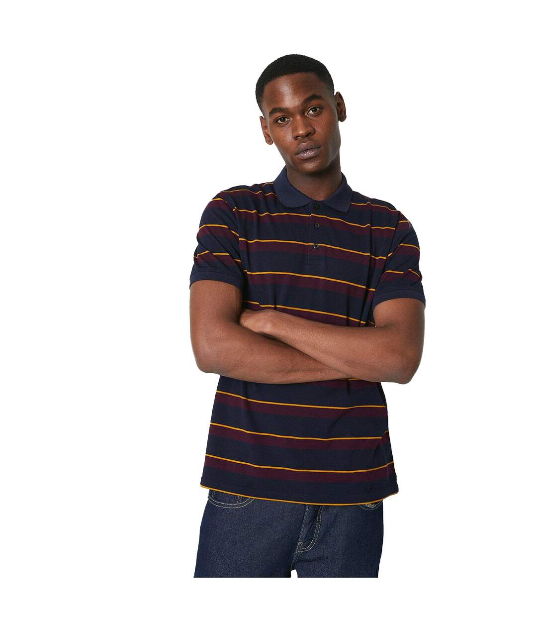 Mens college stripe polo shirt navy Maine-1