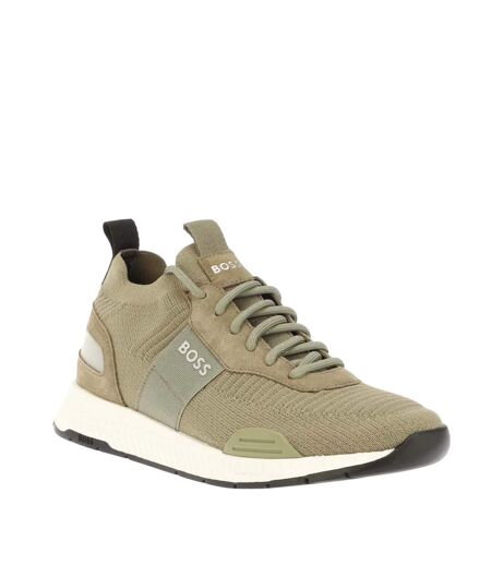 Mens Titanium Suede Panel Running Trainers Olive Green Boss