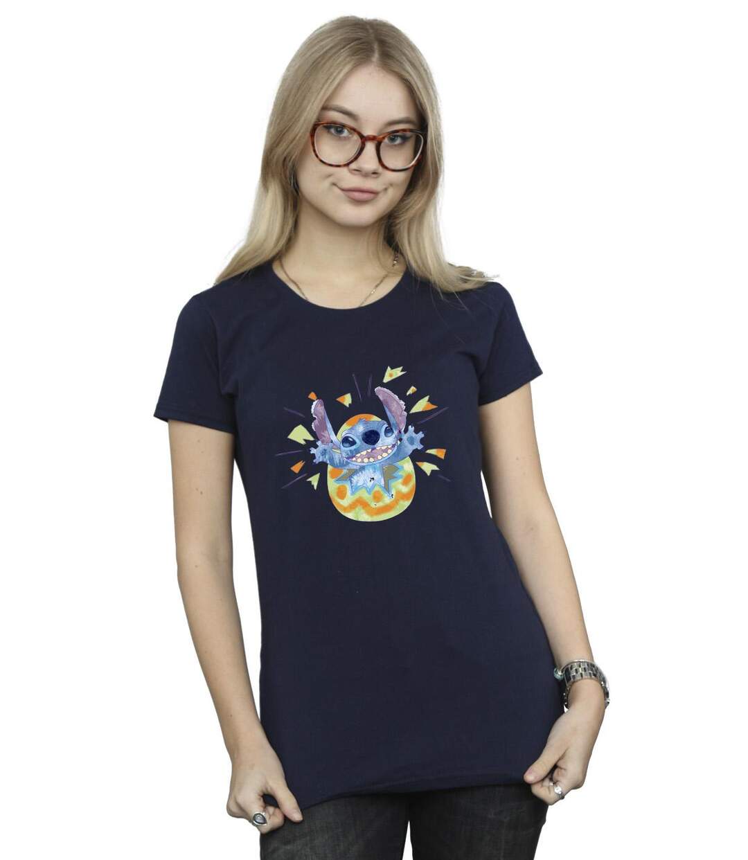 Disney T-shirt en coton Femme/Ladies Lilo & Stitch Cracking Egg (Bleu marine) - UTBI25924-2