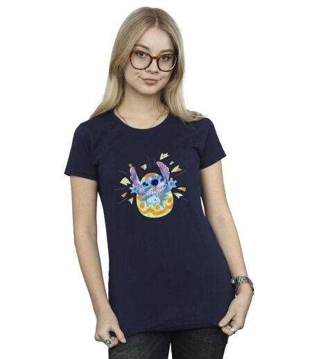Disney T-shirt en coton Femme/Ladies Lilo & Stitch Cracking Egg (Bleu marine) - UTBI25924